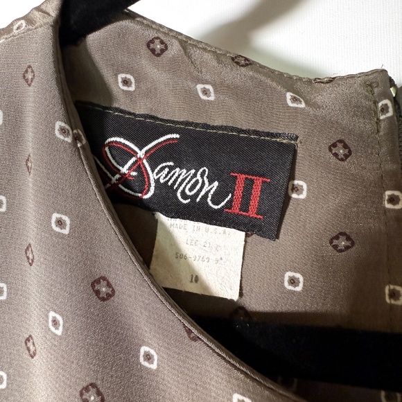 Vintage Damon II - Grey Geo Print Pleated Midi Dress - 100% Poly - Size 10 - Picture 2 of 4